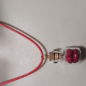 Hand Crafted Red Waxed Cord Choker Jewerly Glass Bottle Pendant with Red Beads